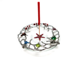 Incense Holder, Marine Coral with Turtle on a Glass Dish